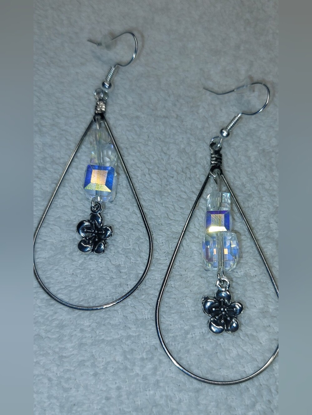 Crystal Bead Floral Drop Earrings Handmade